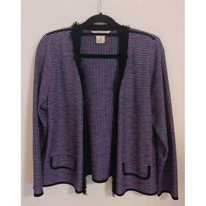 Exclusively Misook Knit Tweed Blazer Jacket M Black Pink Purple Open Front